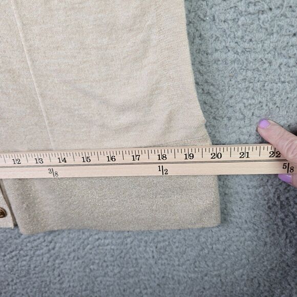 Lilly Pulitzer Gold Metallic Long Cardigan Sweater L V-Neck Logo Button Pocket - Picture 15 of 16